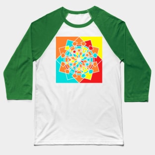 Square print with random geometric shapes in bright neon colors Baseball T-Shirt